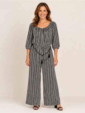 Derek Heart Size M Striped Wide Leg Jumpsuit Belted